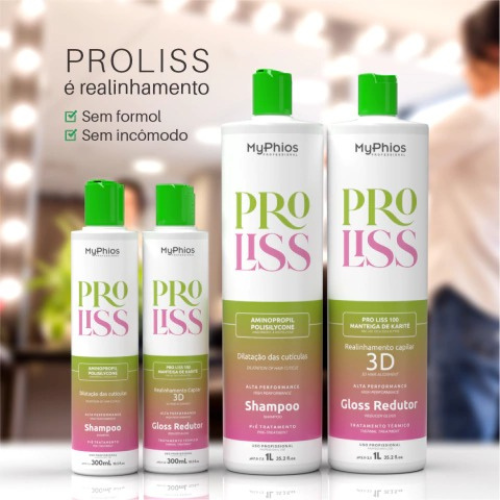 MyPhios ProLiss Profissional Shampoo + Máscara 1L – Tratamento Alisante com Brilho Intenso e Nutrição Avançada