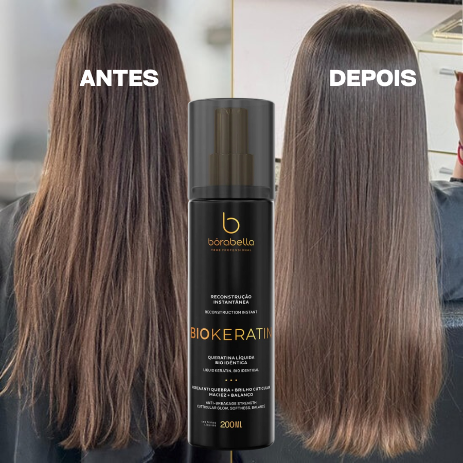 Borabella Biokeratin Queratina Líquida Bioidêntica 200ml – Reconstrução instantânea, força e brilho sem rigidez