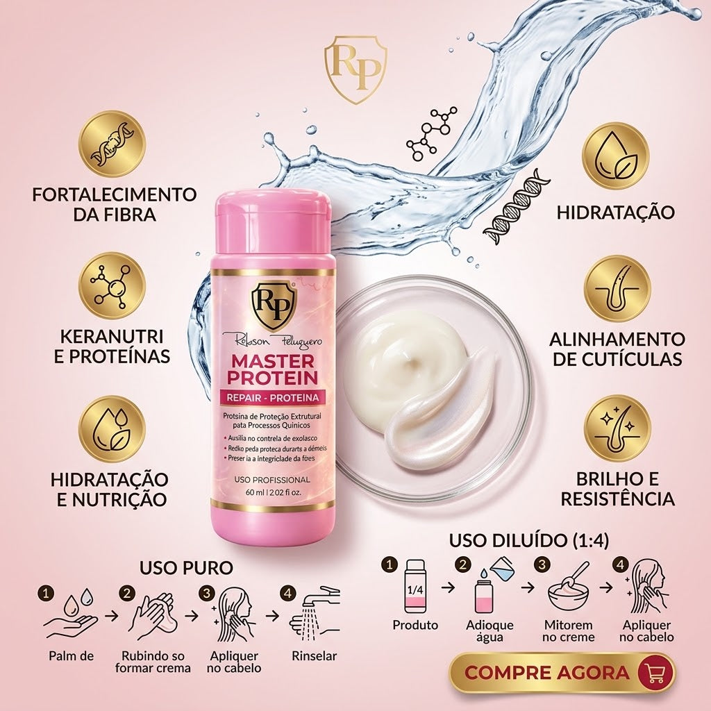 Robson Peluquero Master Protein 60ml – Reconstrução, Nutrição e Fortalecimento da Fibra Capilar