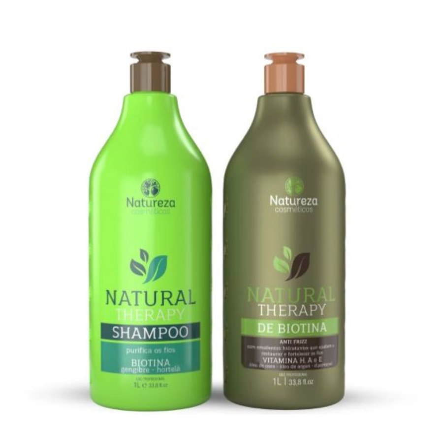 Kit Natureza Cosméticos Biotina Orgânica Tratamento Alisante 2 Passos 2x1L – Força, Crescimento e Brilho Profissional