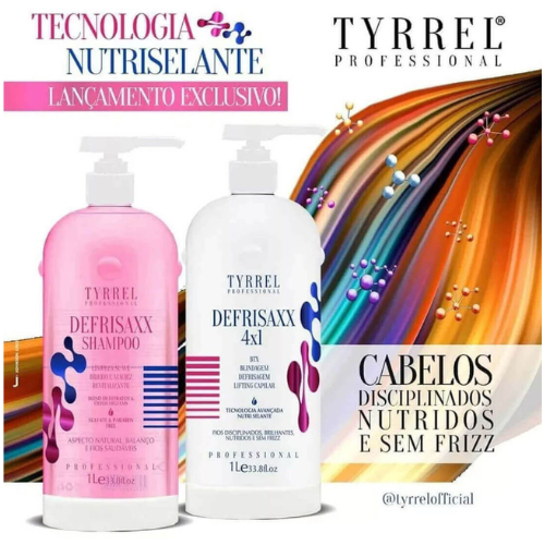 TYRREL DEFRISAXX 2 Passos 1L – Tratamento Alisante Orgânico com Nutrição e Reconstrução