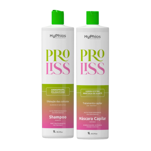 MyPhios ProLiss Profissional Shampoo + Máscara 1L – Tratamento Alisante com Brilho Intenso e Nutrição Avançada