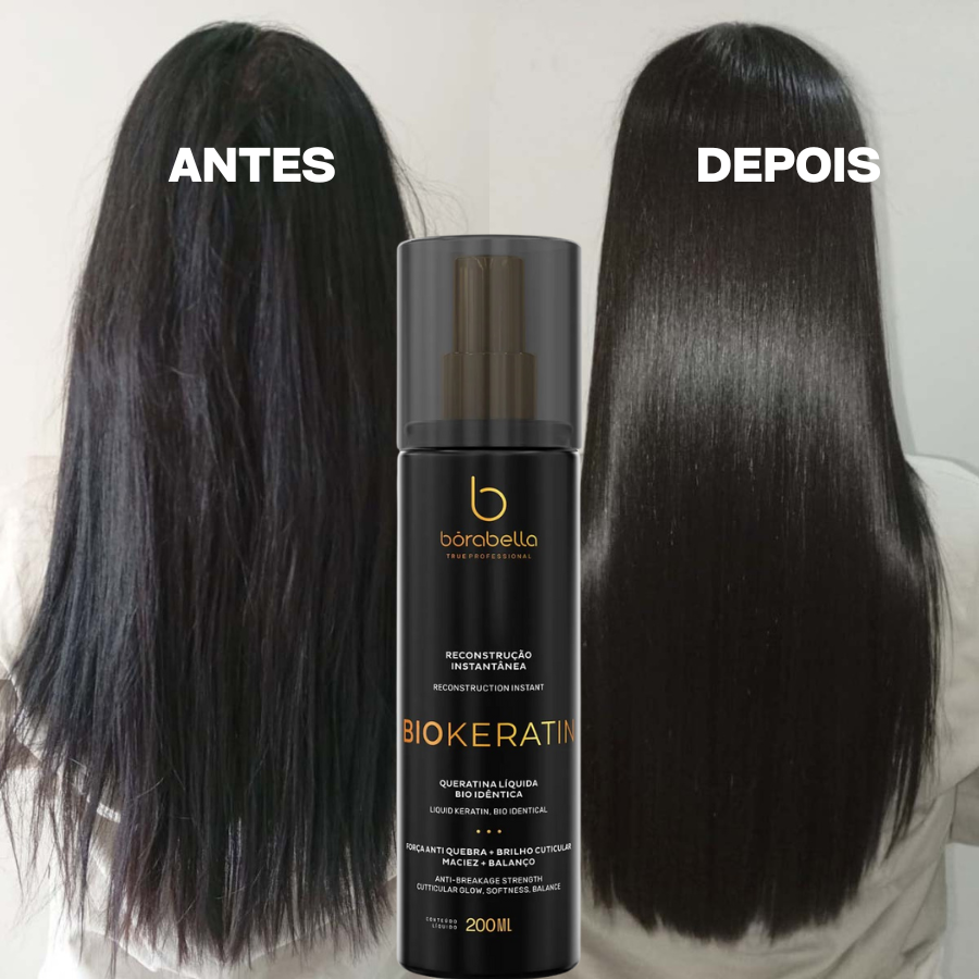 Borabella Biokeratin Queratina Líquida Bioidêntica 200ml – Reconstrução instantânea, força e brilho sem rigidez