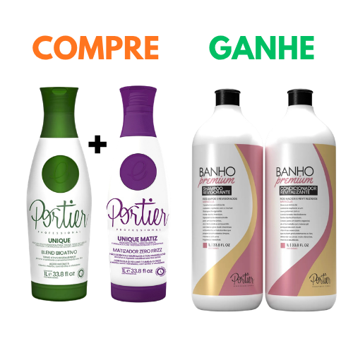 Portier Unique + Unique Matiz 1L – Tratamento Alisante Profissional + GANHE Banho Premium 1L
