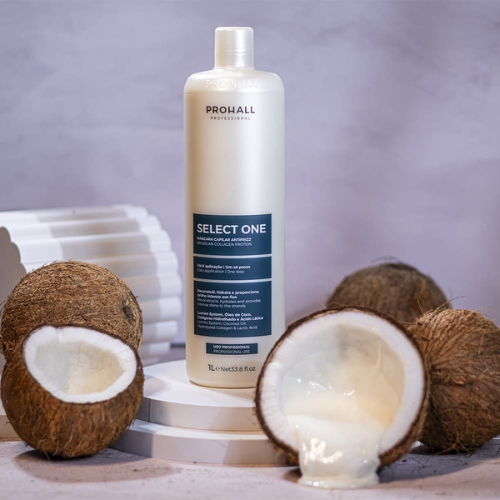 Prohall Professional Select One Um Só Passo 1L - Máscara Antifrizz com Controle de Volume, Brilho e Tratamento Capilar Profissional