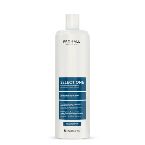 Prohall Professional Select One Um Só Passo 1L - Máscara Antifrizz com Controle de Volume, Brilho e Tratamento Capilar Profissional